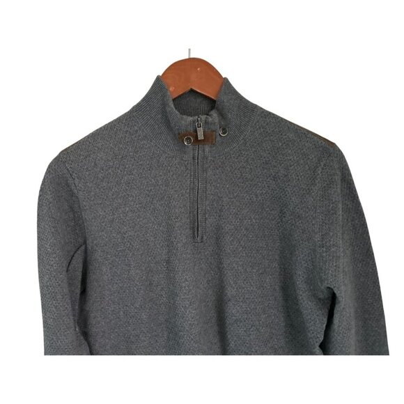 Massimo Dutti Gray Quarter-Zip Sweater Mens L Cotton & Cashmere Blend With Suede - Picture 2 of 7